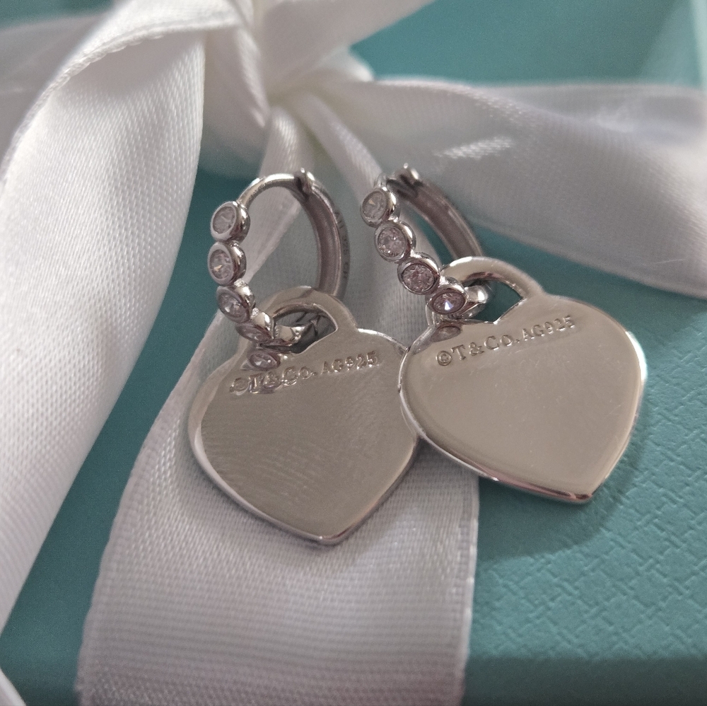TIFFANY & CO  Heart Charm Huggie Earrings